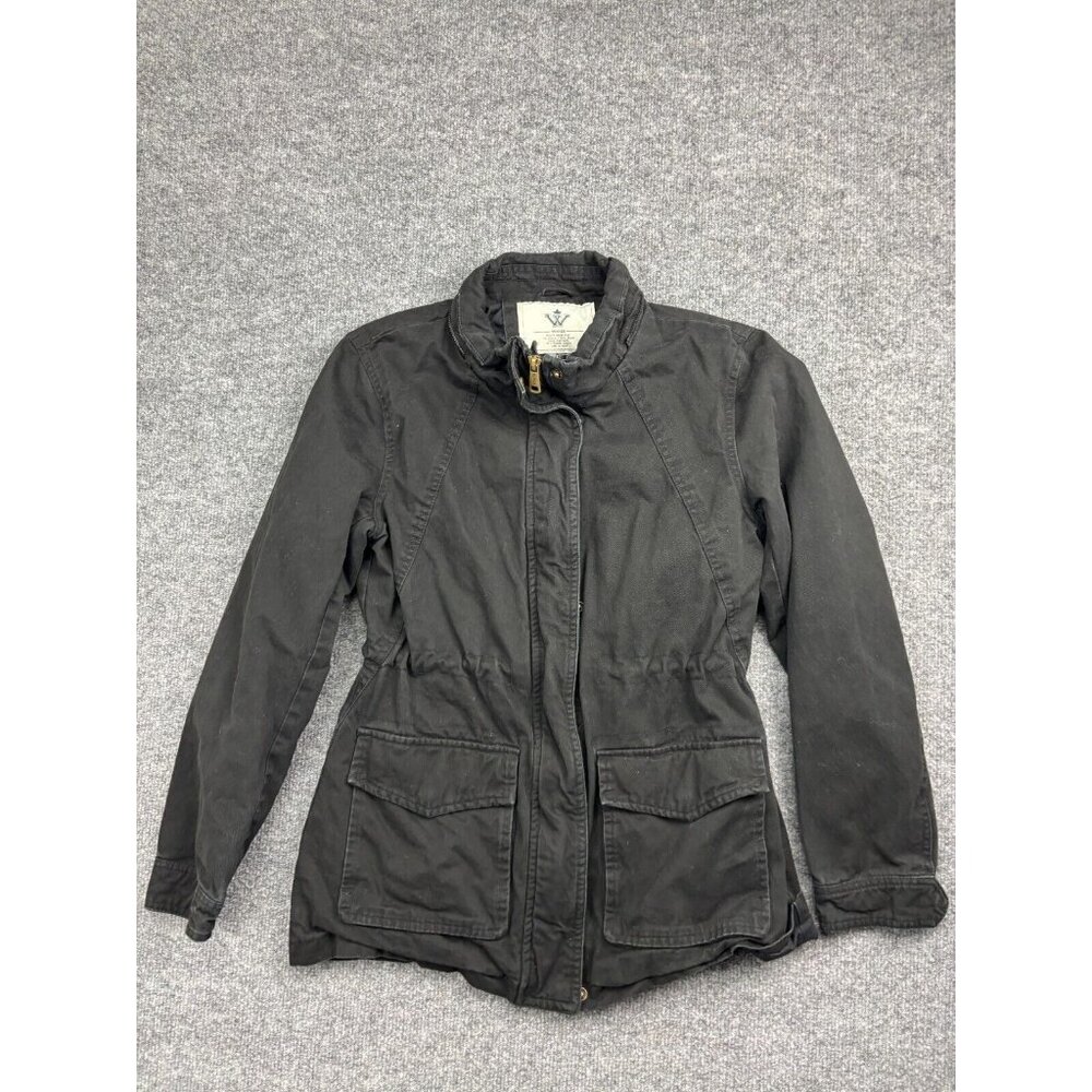 Wenven Jacket Women's Small‎ Black Canvas Full Zip Military Cinch Waist Pockets